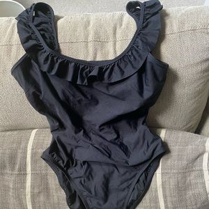 J Crew Black Ruffle Swimsuit NWT size 8